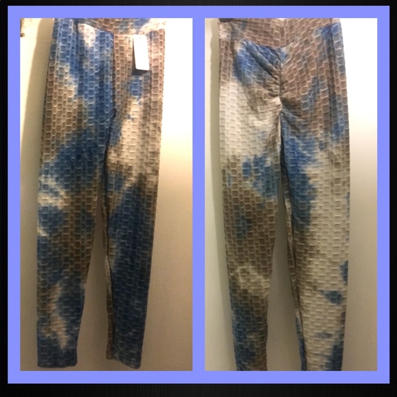 Scrunched Multi Color Leggings BLU Yellow or Brown - Picture 8 of 9